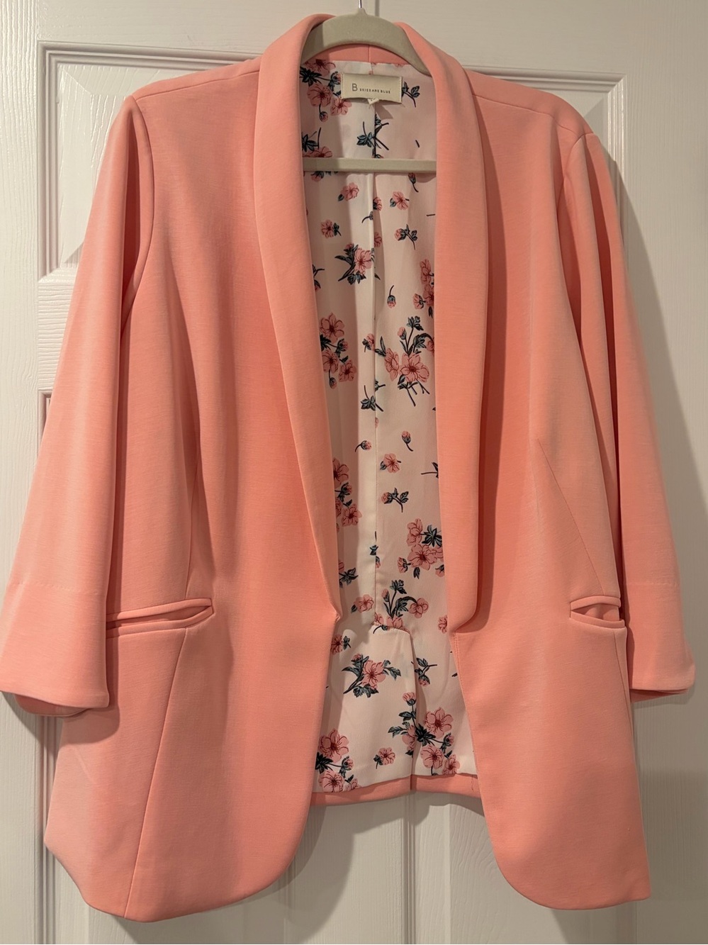 Skies Are Blue Peach Open-Front Blazer with Floral Lining